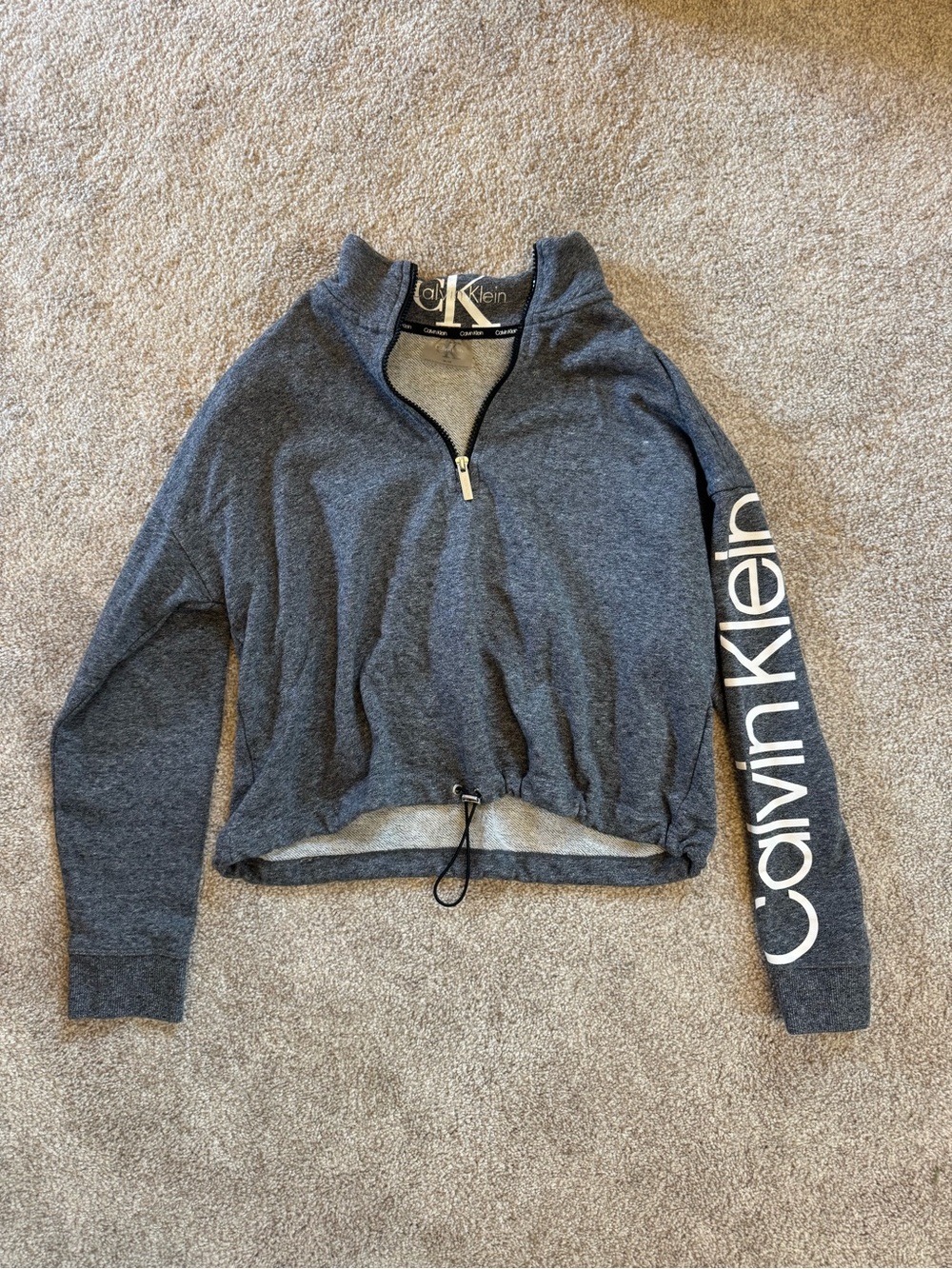 Calvin Klein Women's Dark Gray Half-Zip Drawcord Sweatshirt